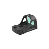 Black reflex sight with green reticle on a white background