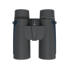 Black binoculars with blue accents on a white background
