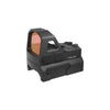 Black reflex sight with red dot on a white background