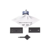 Vector Optics components including a white cloth, two black metal plates, and a key-like object on a white background.