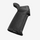 Black gun grip with textured surface on a white background