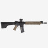 Rifle with black and brown finish on a white background